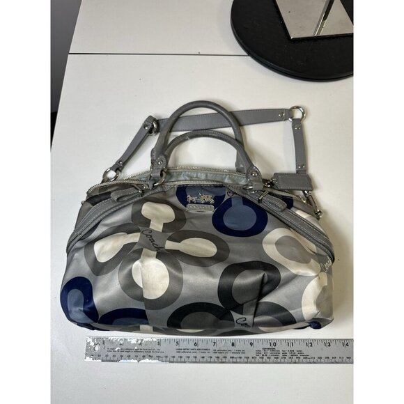 Coach Madison Sophia Blue Multicolored Sateen Satchel Bag 2010 Top Strap Charm - Picture 6 of 12